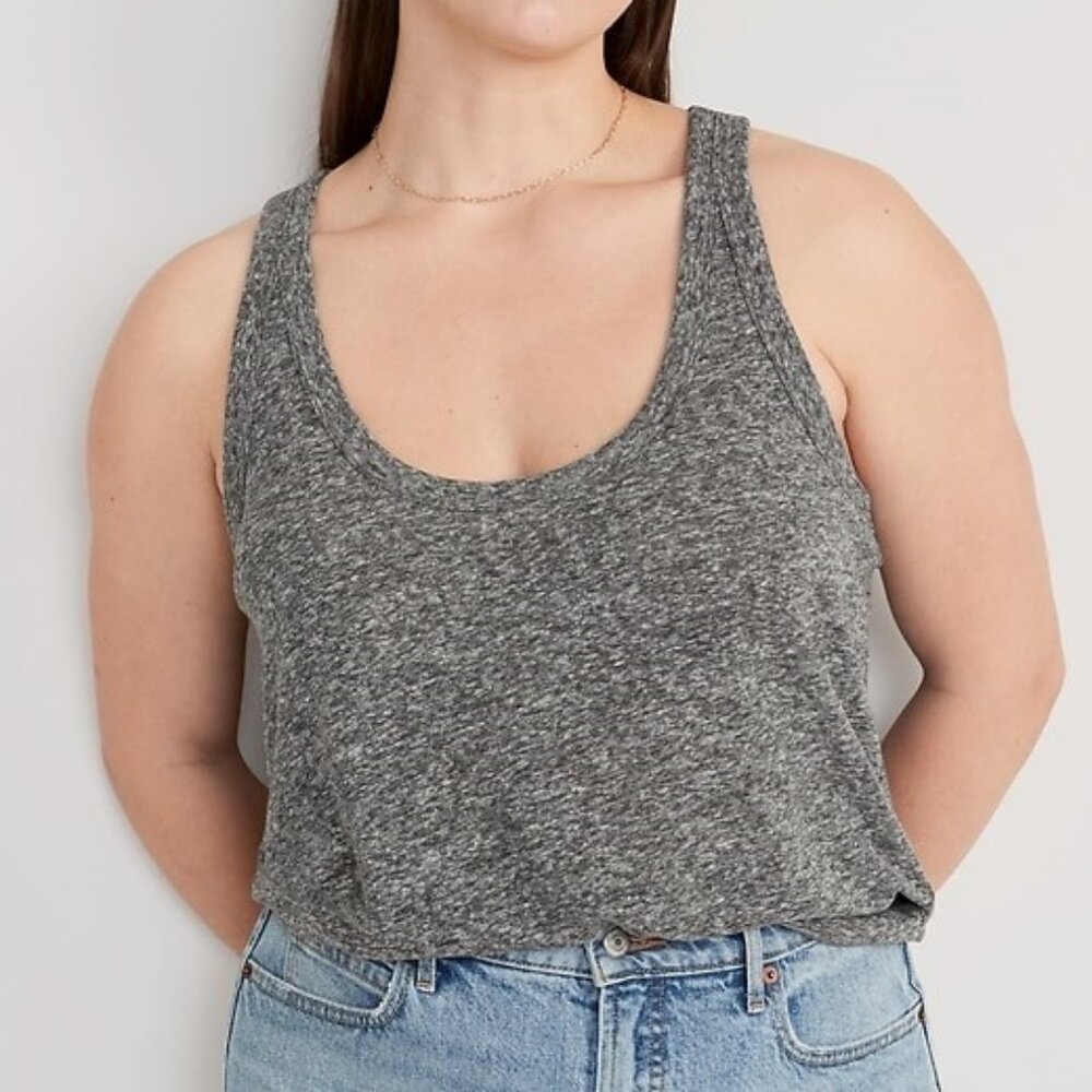 Old Navy EveryWear Linen Blend Tank Top Scoop Neck Sleeveless Gray Size XXL